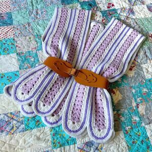 Vintage 60s Lilac Scalloped Crochet Afghan Blanket Sweater Vest M L